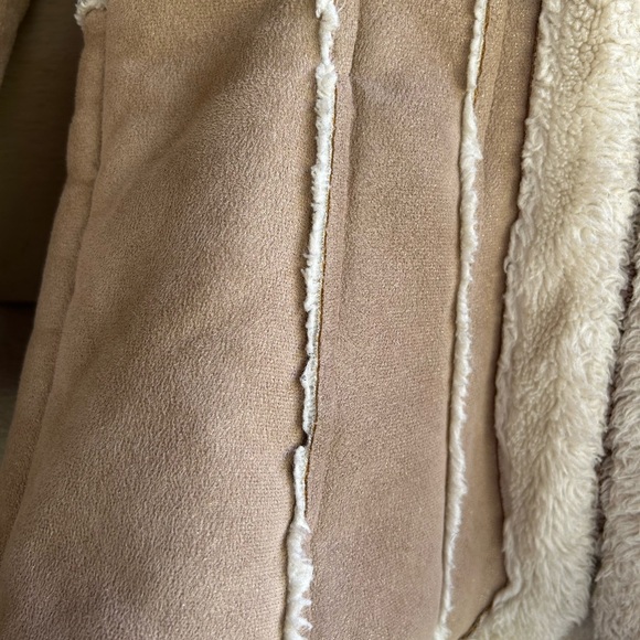 Hawke & Co faux sheep skin hoodie coat gold flecks external fur seams. - Picture 3 of 6